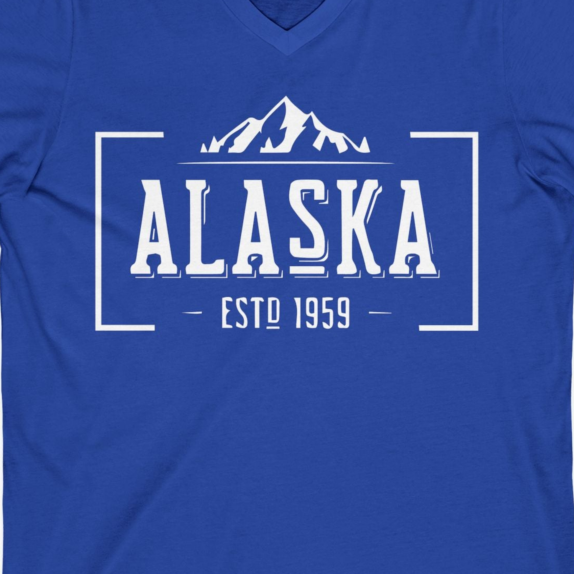 Vintage Alaska Estd 1959 Shirt V-Neck Shirt – True Royal – Alaska Cruise Shirts Close Up