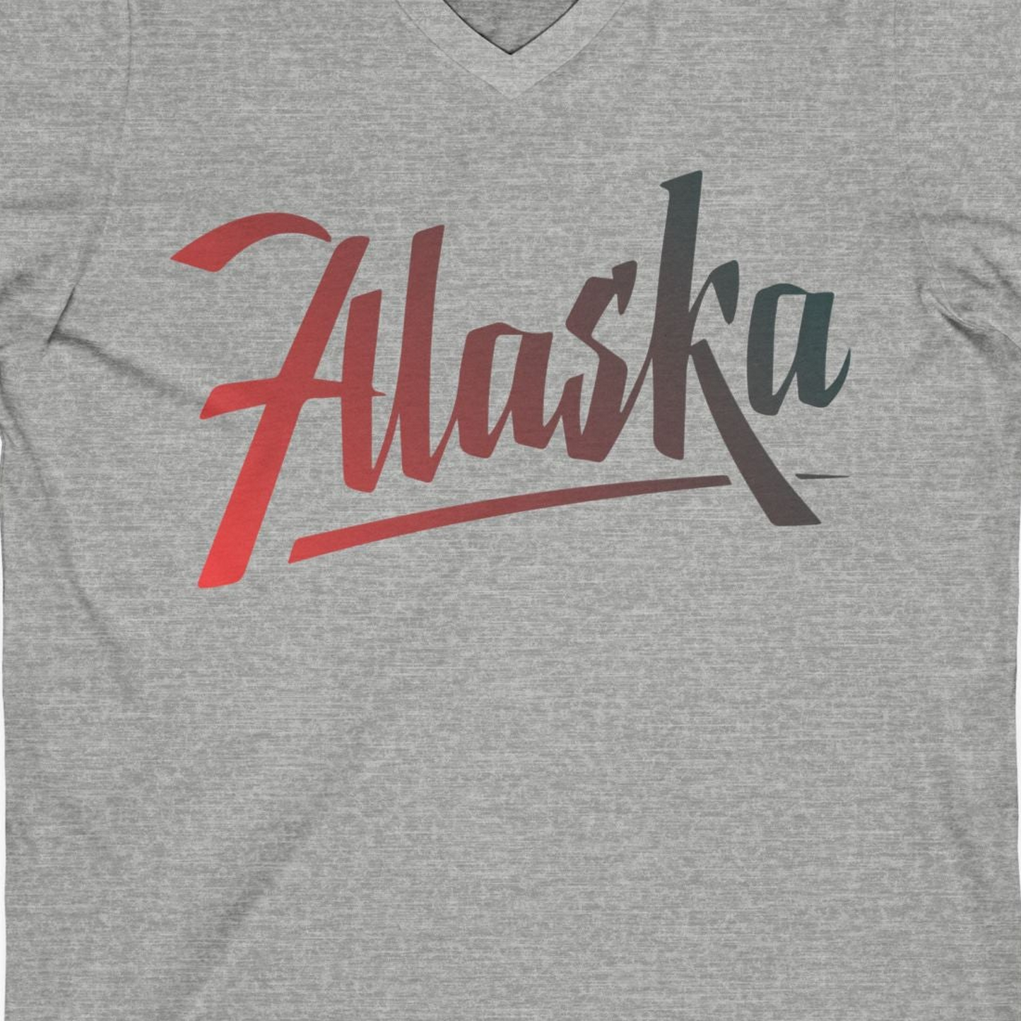 Alaska Script Wordmark Shirt V-Neck Shirt – Athletic Heather – Alaska Cruise Shirts Close Up