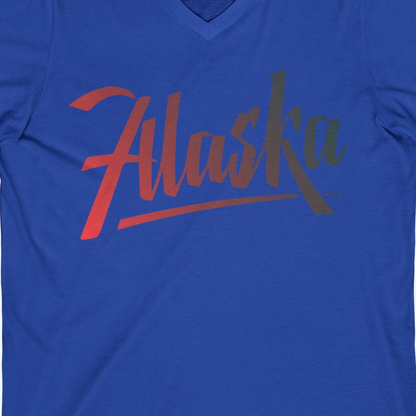 Alaska Script Wordmark Shirt V-Neck Shirt – True Royal – Alaska Cruise Shirts Close Up