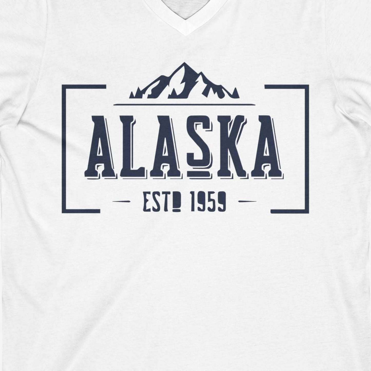 Alaska Mountain Vintage Shirt V-Neck Shirt – White – Alaska Cruise Shirts Close Up