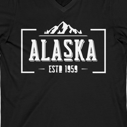Alaska Mountain Vintage Shirt V-Neck Shirt – Black – Alaska Cruise Shirts Close Up
