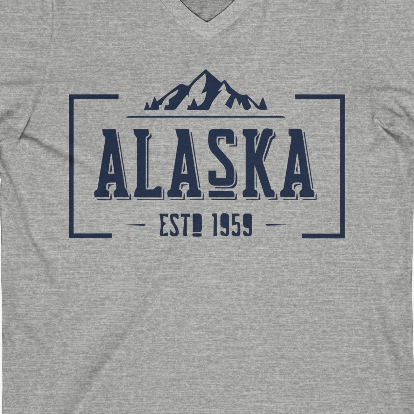 Alaska Mountain Vintage Shirt V-Neck Shirt – Athletic Heather – Alaska Cruise Shirts Close Up