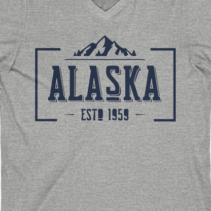 Alaska Mountain Vintage Shirt V-Neck Shirt – Athletic Heather – Alaska Cruise Shirts Close Up