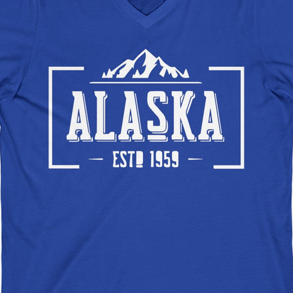 Alaska Mountain Vintage Shirt V-Neck Shirt – True Royal – Alaska Cruise Shirts Close Up