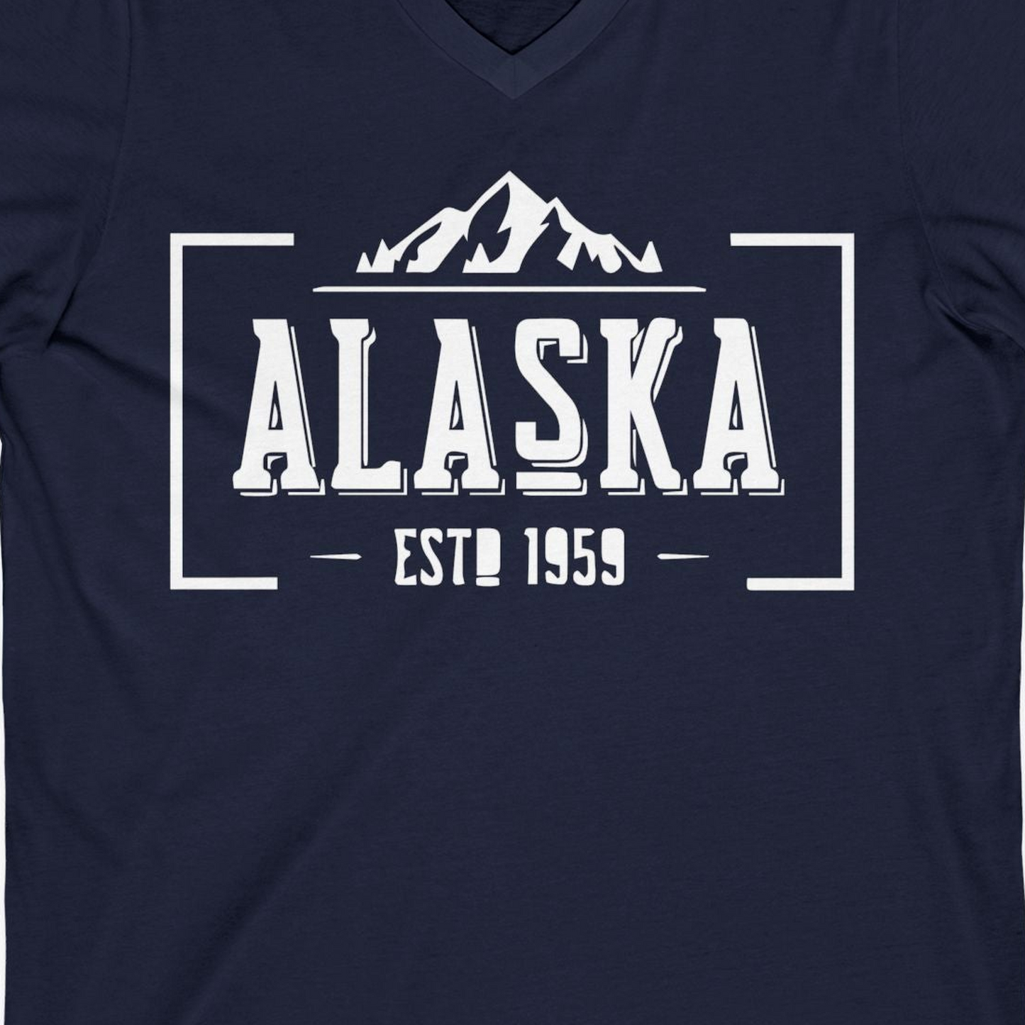 Alaska Mountain Vintage Shirt V-Neck Shirt – Navy – Alaska Cruise Shirts Close Up