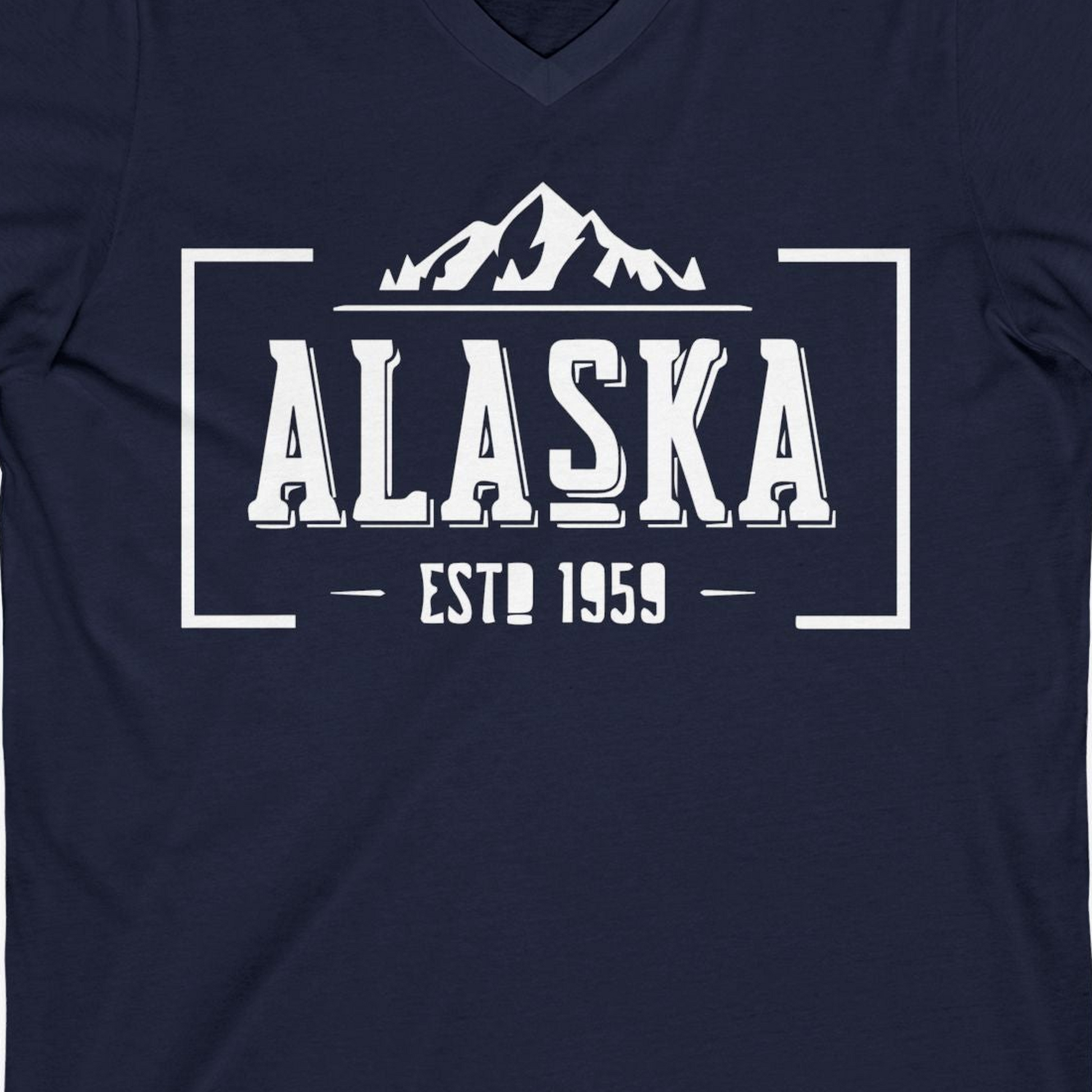 Alaska Mountain Vintage Shirt V-Neck Shirt – Navy – Alaska Cruise Shirts Close Up