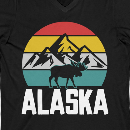 Retro Alaska Moose Silhouette Shirt V-Neck Shirt – Black – Alaska Cruise Shirts Close Up