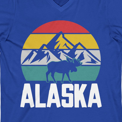 Retro Alaska Moose Silhouette Shirt V-Neck Shirt – True Royal – Alaska Cruise Shirts Close Up