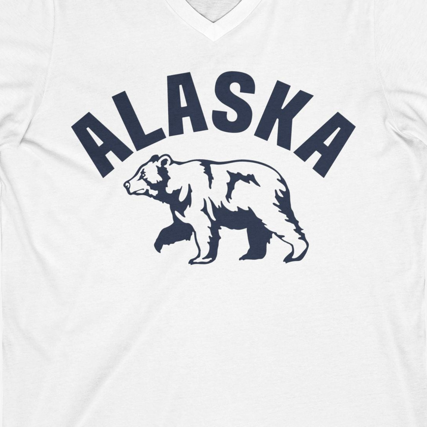 Alaska Bear Silhouette Wildlife Shirt V-Neck Shirt – White – Alaska Cruise Shirts Close Up