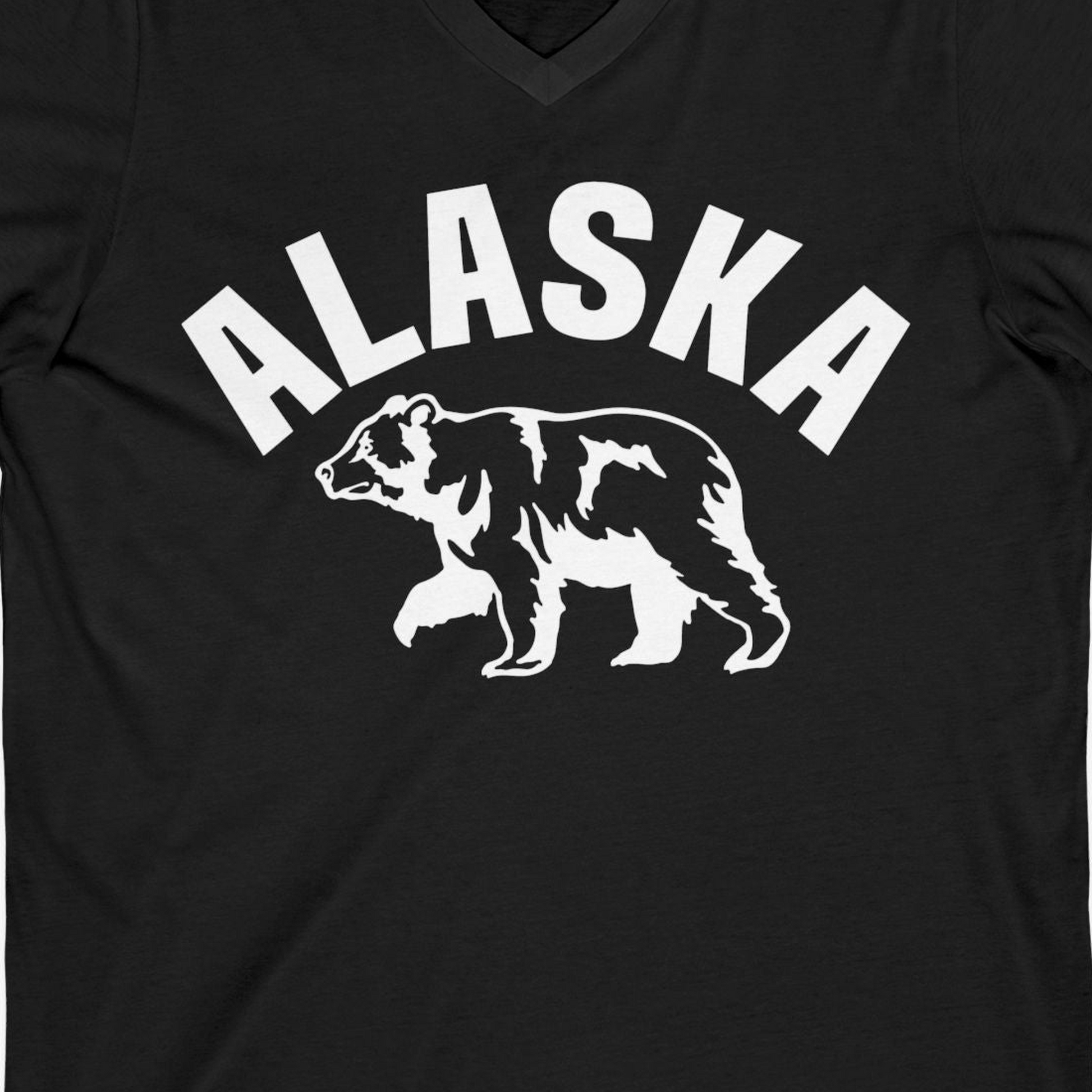 Alaska Bear Silhouette Wildlife Shirt V-Neck Shirt – Black – Alaska Cruise Shirts Close Up