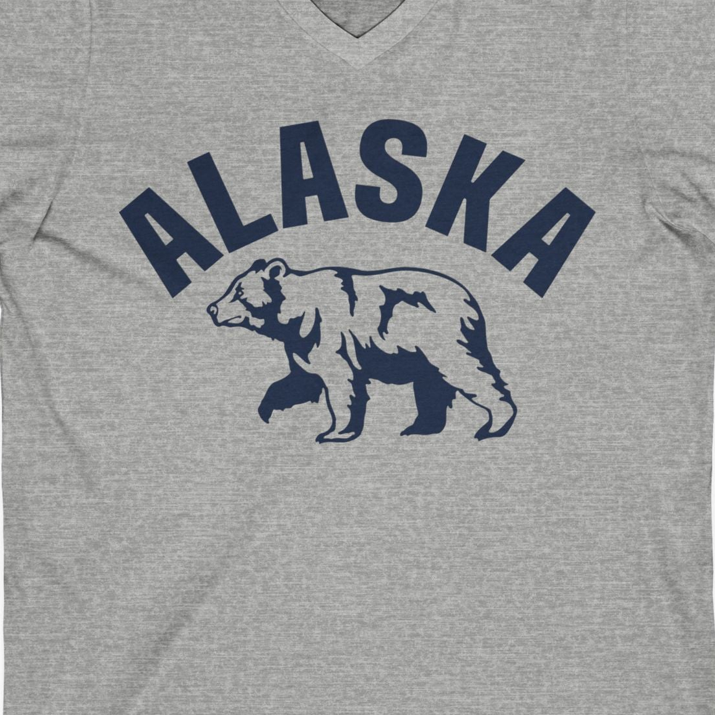 Alaska Bear Silhouette Wildlife Shirt V-Neck Shirt – Athletic Heather – Alaska Cruise Shirts Close Up