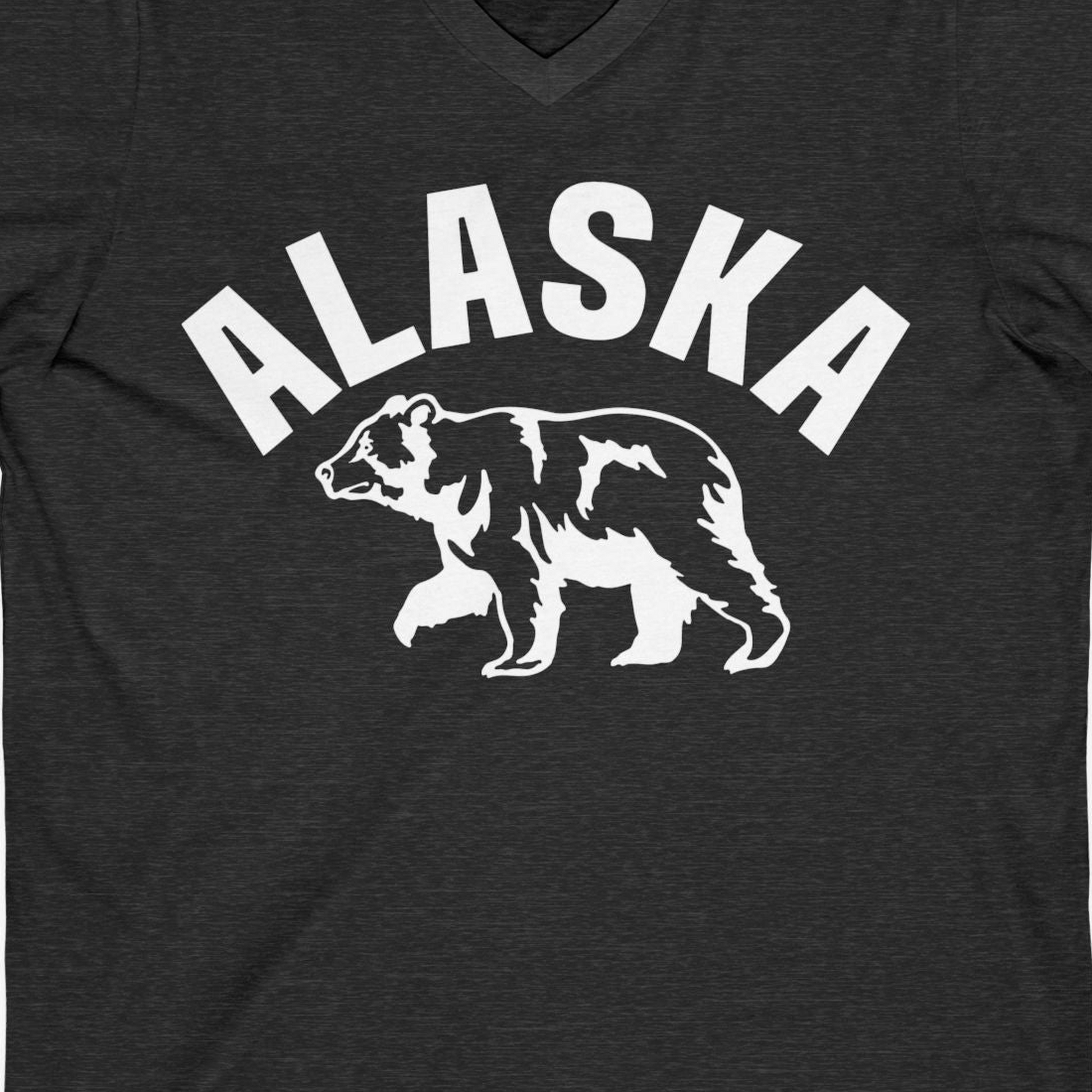 Alaska Bear Silhouette Wildlife Shirt V-Neck Shirt – Dark Grey Heather – Alaska Cruise Shirts Close Up