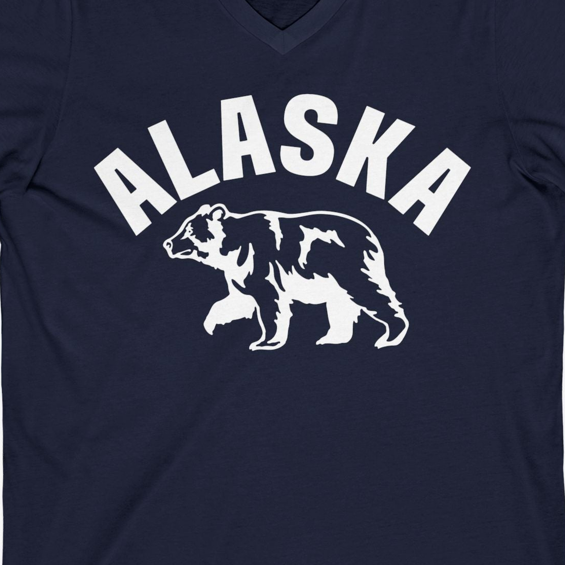 Alaska Bear Silhouette Wildlife Shirt V-Neck Shirt – Navy – Alaska Cruise Shirts Close Up
