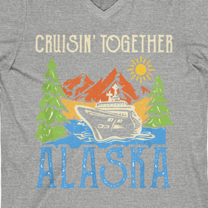 Alaska Cruise Adventure Nature Landscape Retro Family Shirt — V-Neck V-Neck Shirt – Athletic Heather – Alaska Cruise Shirts Close Up
