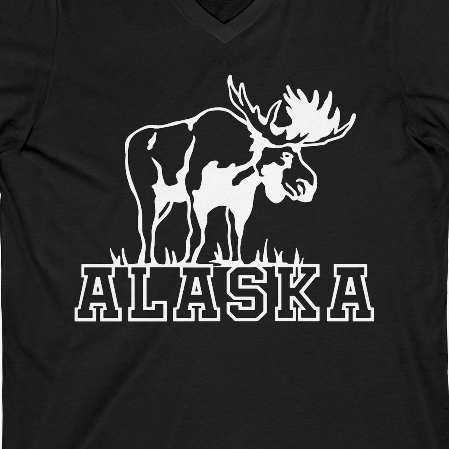 Alaska Moose Silhouette Shirt V-Neck Shirt – Black – Alaska Cruise Shirts Close Up