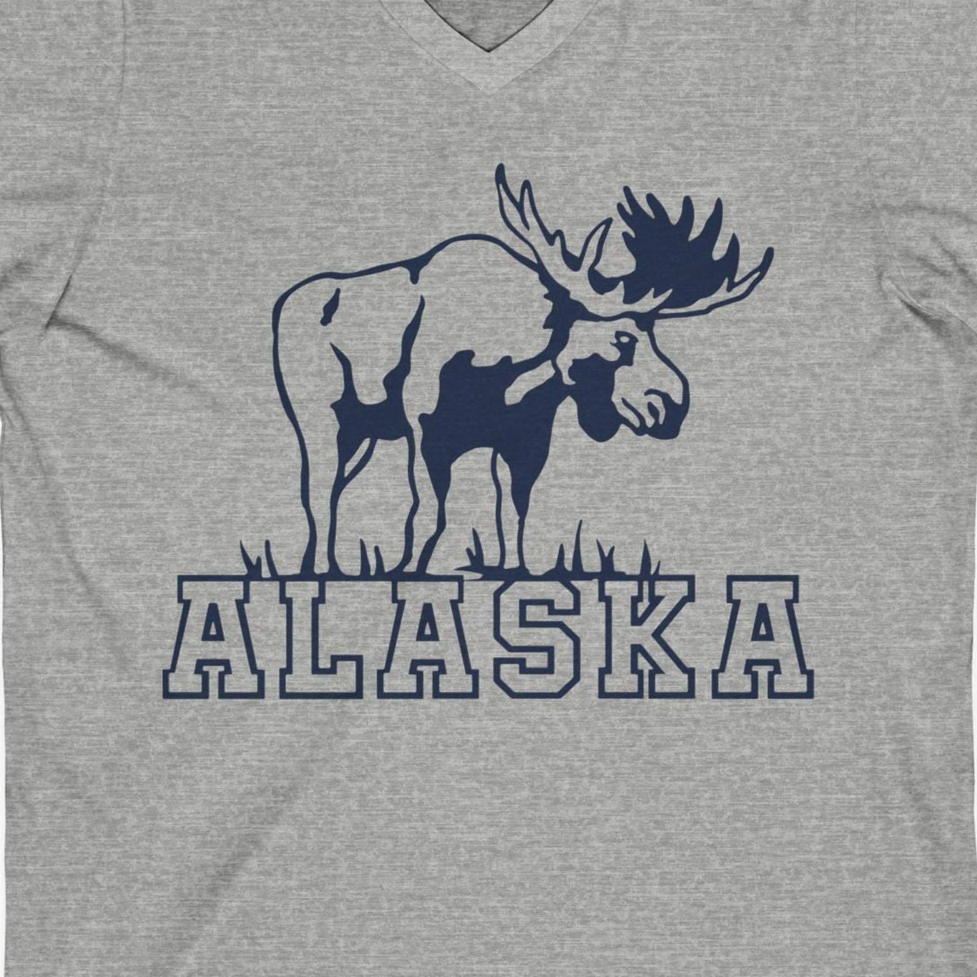 Alaska Moose Silhouette Shirt V-Neck Shirt – Athletic Heather – Alaska Cruise Shirts Close Up