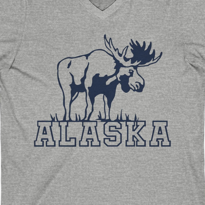Alaska Moose Silhouette Shirt V-Neck Shirt – Athletic Heather – Alaska Cruise Shirts Close Up