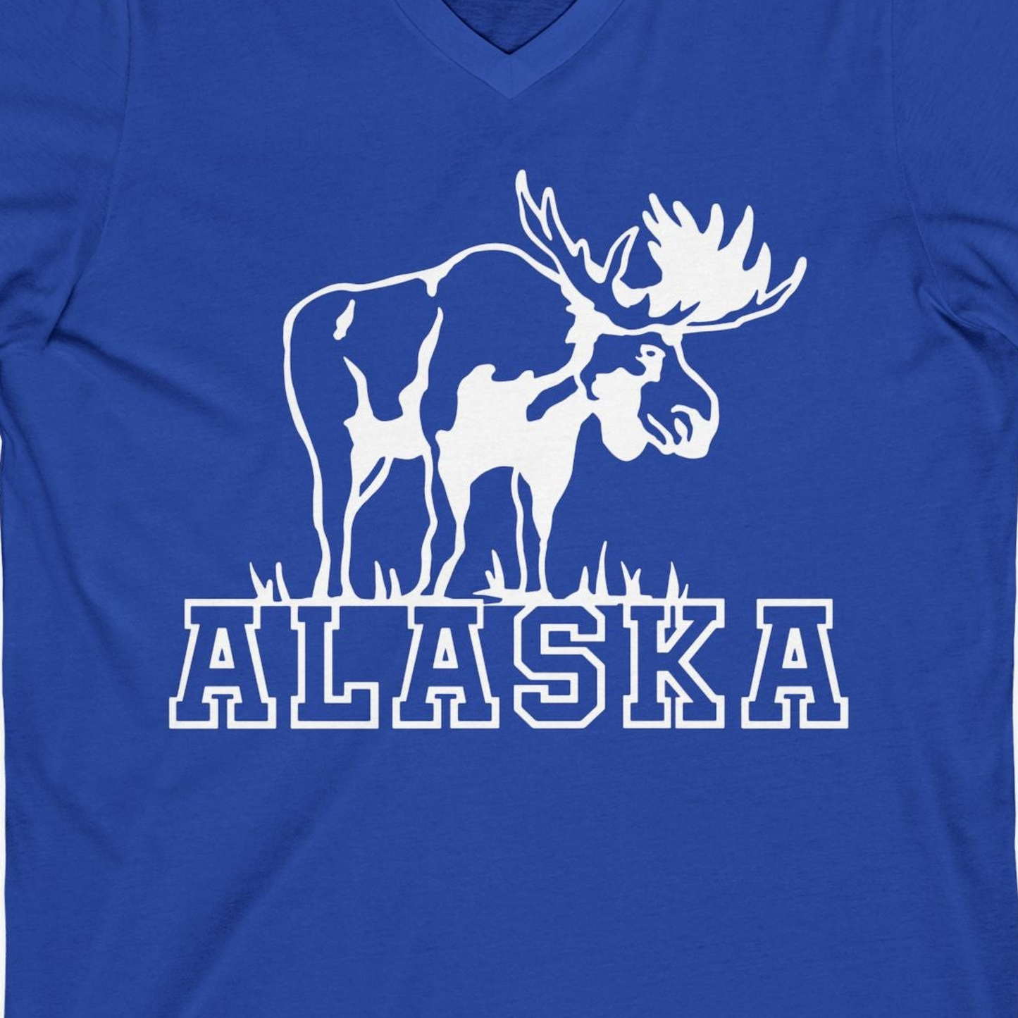 Alaska Moose Silhouette Shirt V-Neck Shirt – True Royal – Alaska Cruise Shirts Close Up