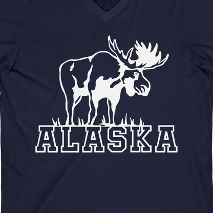 Alaska Moose Silhouette Shirt V-Neck Shirt – Navy – Alaska Cruise Shirts Close Up
