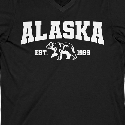Vintage Alaska Bear Shirt V-Neck Shirt – Black – Alaska Cruise Shirts Close Up