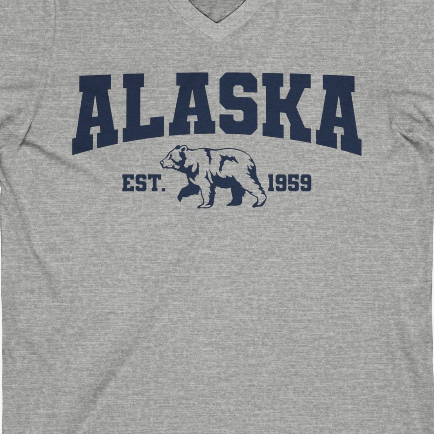 Vintage Alaska Bear Shirt V-Neck Shirt – Athletic Heather – Alaska Cruise Shirts Close Up