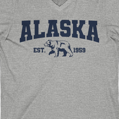 Vintage Alaska Bear Shirt V-Neck Shirt – Athletic Heather – Alaska Cruise Shirts Close Up