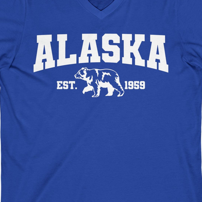 Vintage Alaska Bear Shirt V-Neck Shirt – True Royal – Alaska Cruise Shirts Close Up