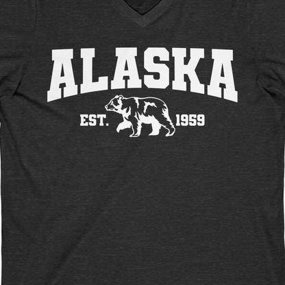 Vintage Alaska Bear Shirt V-Neck Shirt – Dark Grey Heather – Alaska Cruise Shirts Close Up