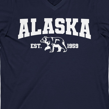 Vintage Alaska Bear Shirt V-Neck Shirt – Navy – Alaska Cruise Shirts Close Up
