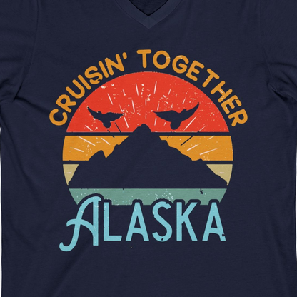Retro Alaska Cruise Shirt V-Neck Shirt – Navy – Alaska Cruise Shirts Close Up