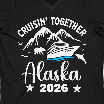 Alaska Cruise Adventure 2026 Shirt V-Neck Shirt – Black – Alaska Cruise Shirts Close Up