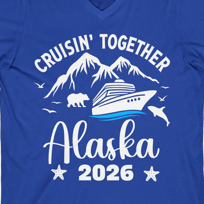 Alaska Cruise Adventure 2026 Shirt V-Neck Shirt – True Royal – Alaska Cruise Shirts Close Up