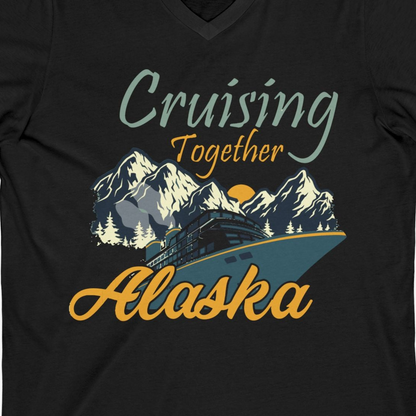 Cruising Together Alaska Mountains Family Alaska Cruise Adventure Shirt — V-Neck V-Neck Shirt – Black – Alaska Cruise Shirts Close Up