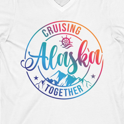 Cruising Alaska Together Shirt V-Neck Shirt – White – Alaska Cruise Shirts Close Up