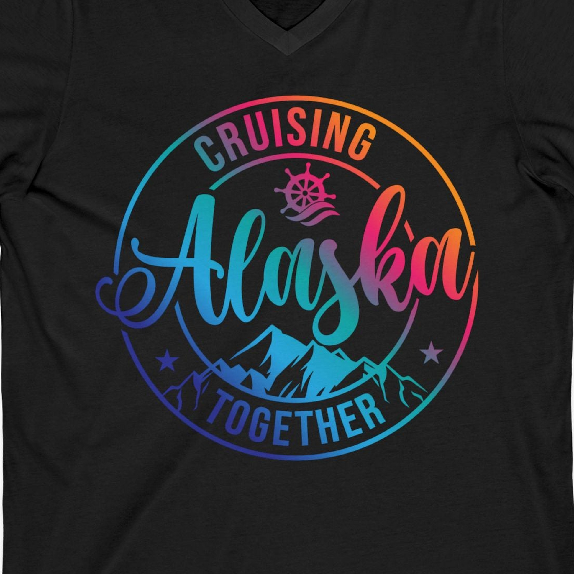 Cruising Alaska Together Shirt V-Neck Shirt – Black – Alaska Cruise Shirts Close Up