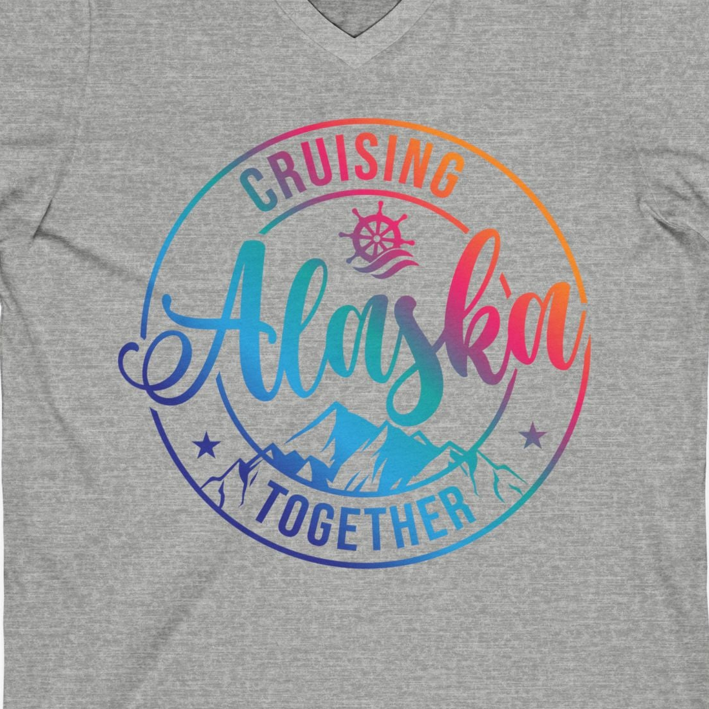 Cruising Alaska Together Shirt V-Neck Shirt – Athletic Heather – Alaska Cruise Shirts Close Up