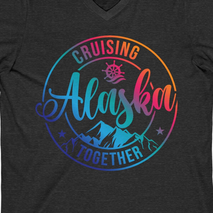 Cruising Alaska Together Shirt V-Neck Shirt – Dark Grey Heather – Alaska Cruise Shirts Close Up
