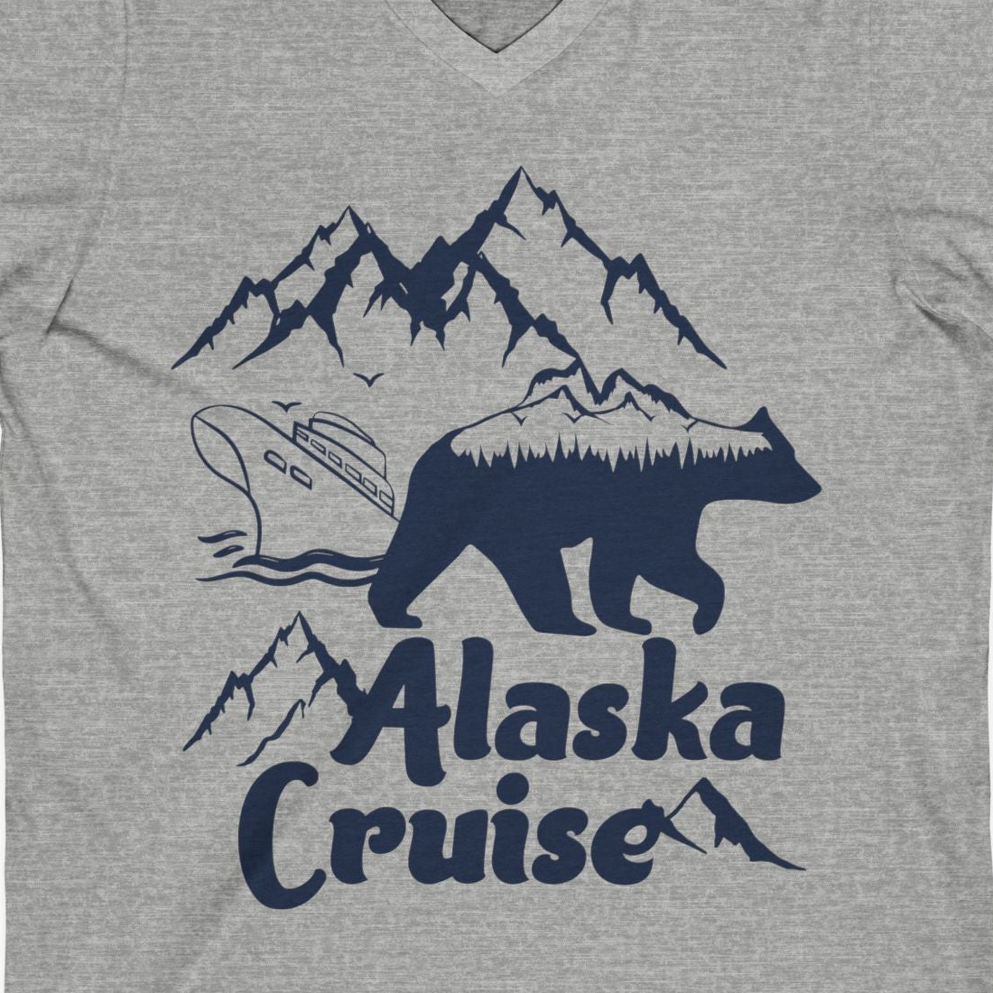 Alaska Cruise Shirt V-Neck Shirt – Athletic Heather – Alaska Cruise Shirts Close Up