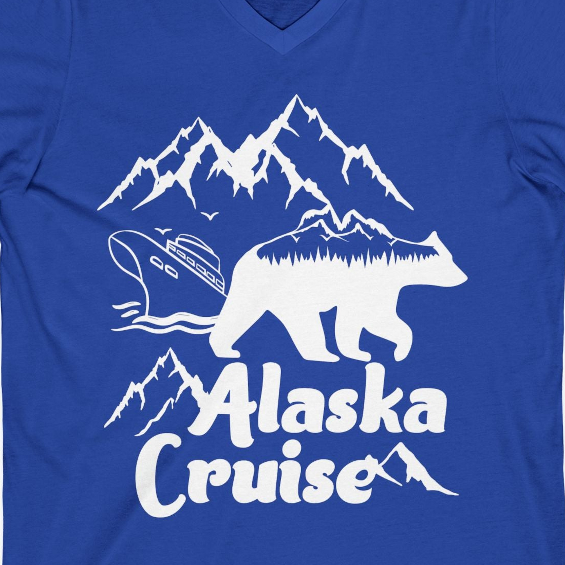Alaska Cruise Shirt V-Neck Shirt – True Royal – Alaska Cruise Shirts Close Up