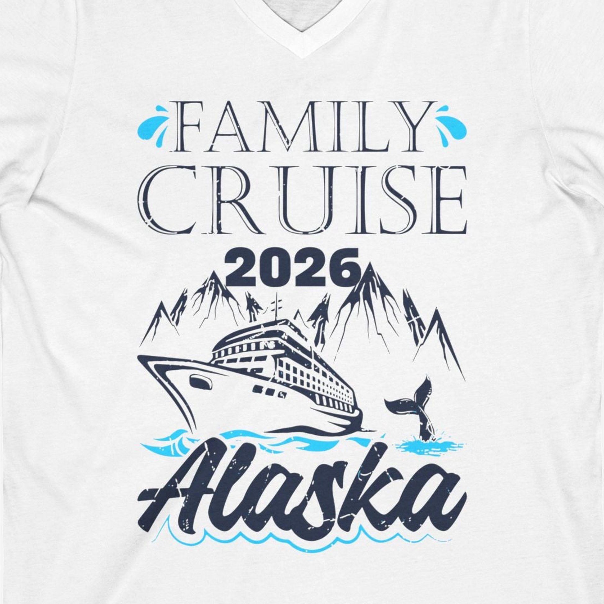 Alaska Family Cruise Shirt V-Neck Shirt – White – Alaska Cruise Shirts Close Up