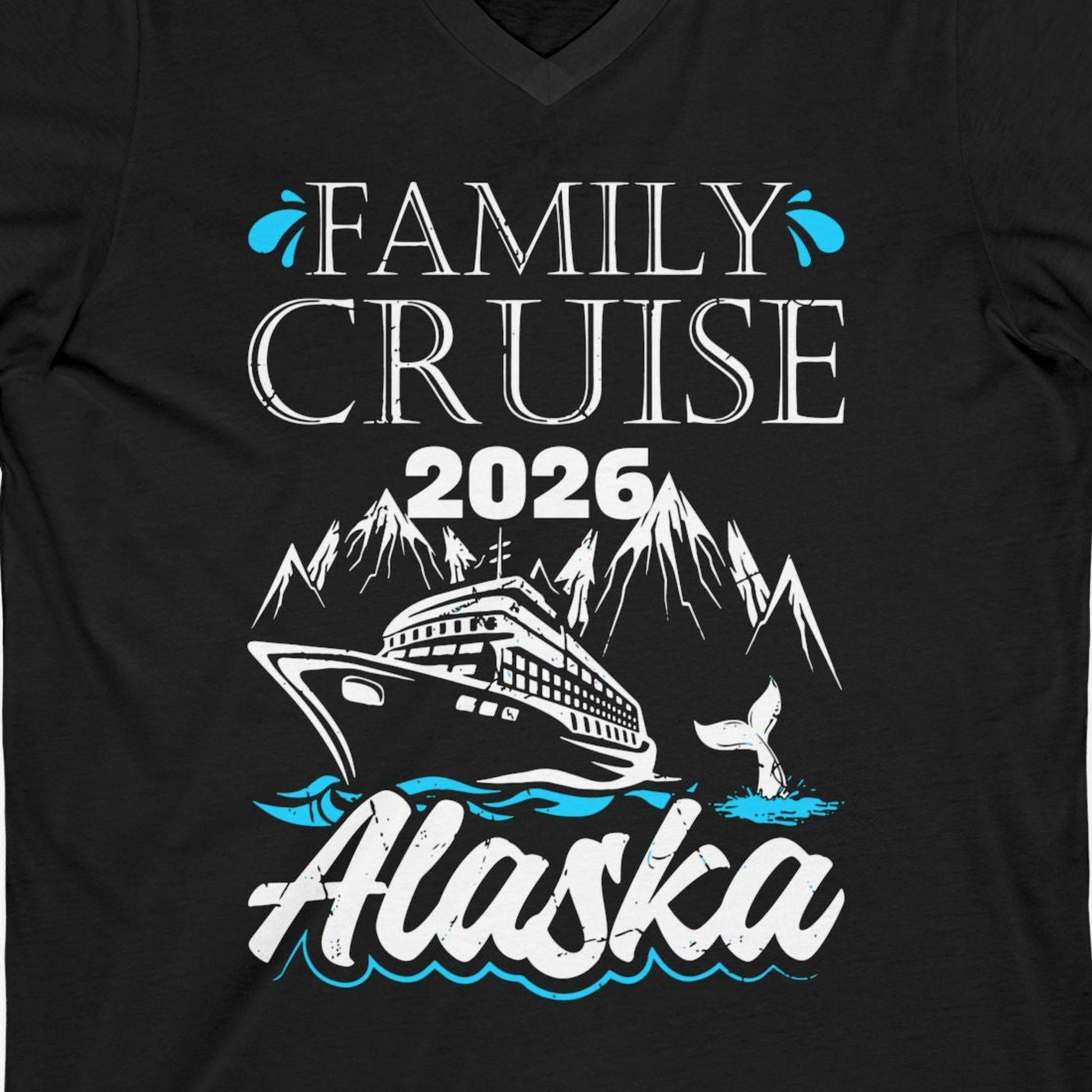 Alaska Family Cruise Shirt V-Neck Shirt – Black – Alaska Cruise Shirts Close Up