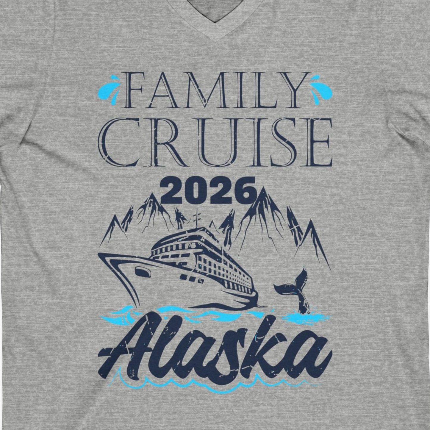 Alaska Family Cruise Shirt V-Neck Shirt – Athletic Heather – Alaska Cruise Shirts Close Up