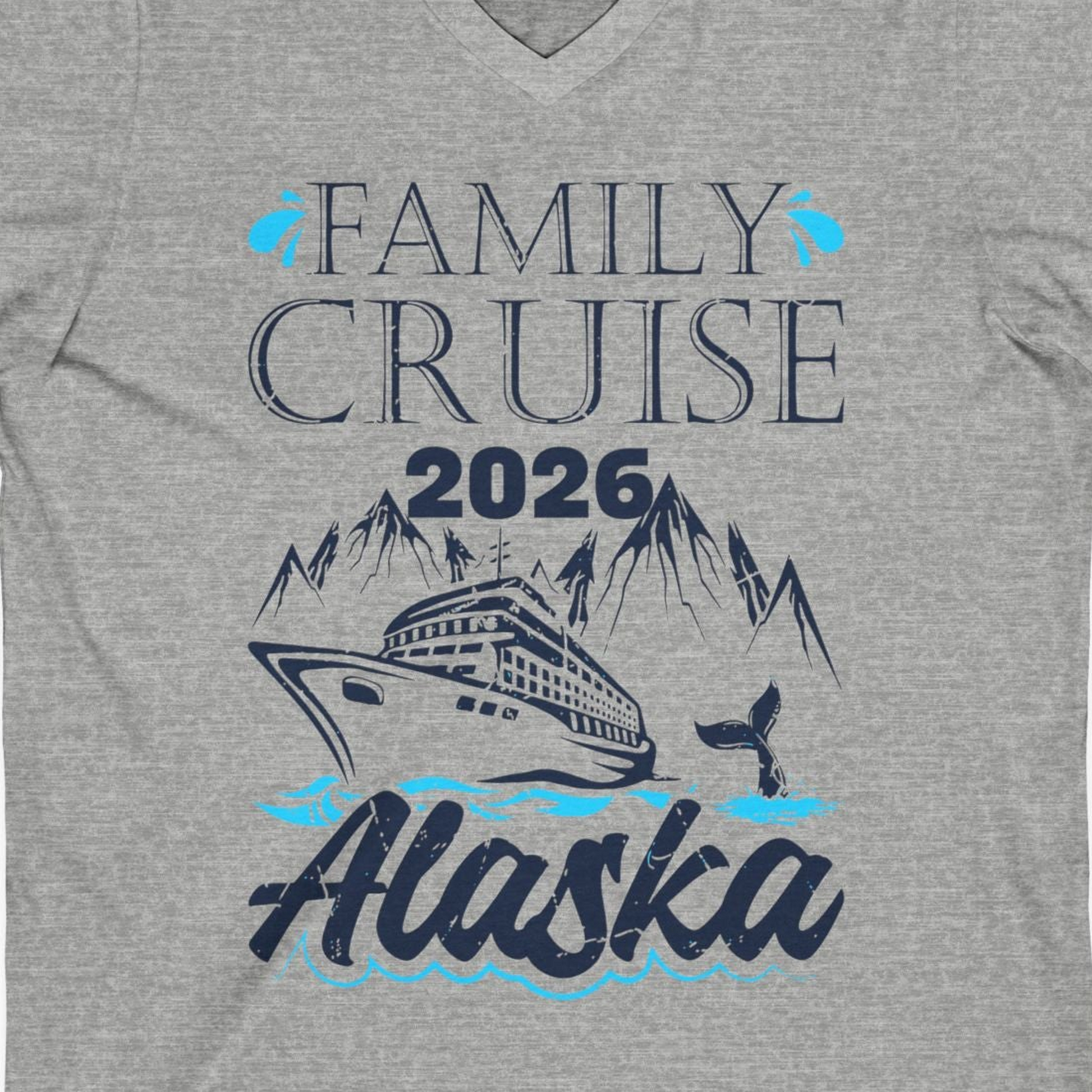 Alaska Family Cruise Shirt V-Neck Shirt – Athletic Heather – Alaska Cruise Shirts Close Up