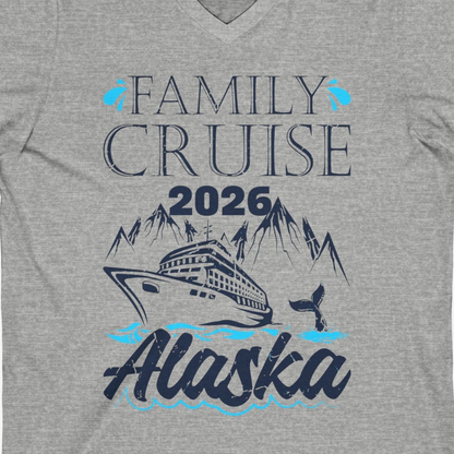 Alaska Family Cruise Shirt V-Neck Shirt – Athletic Heather – Alaska Cruise Shirts Close Up