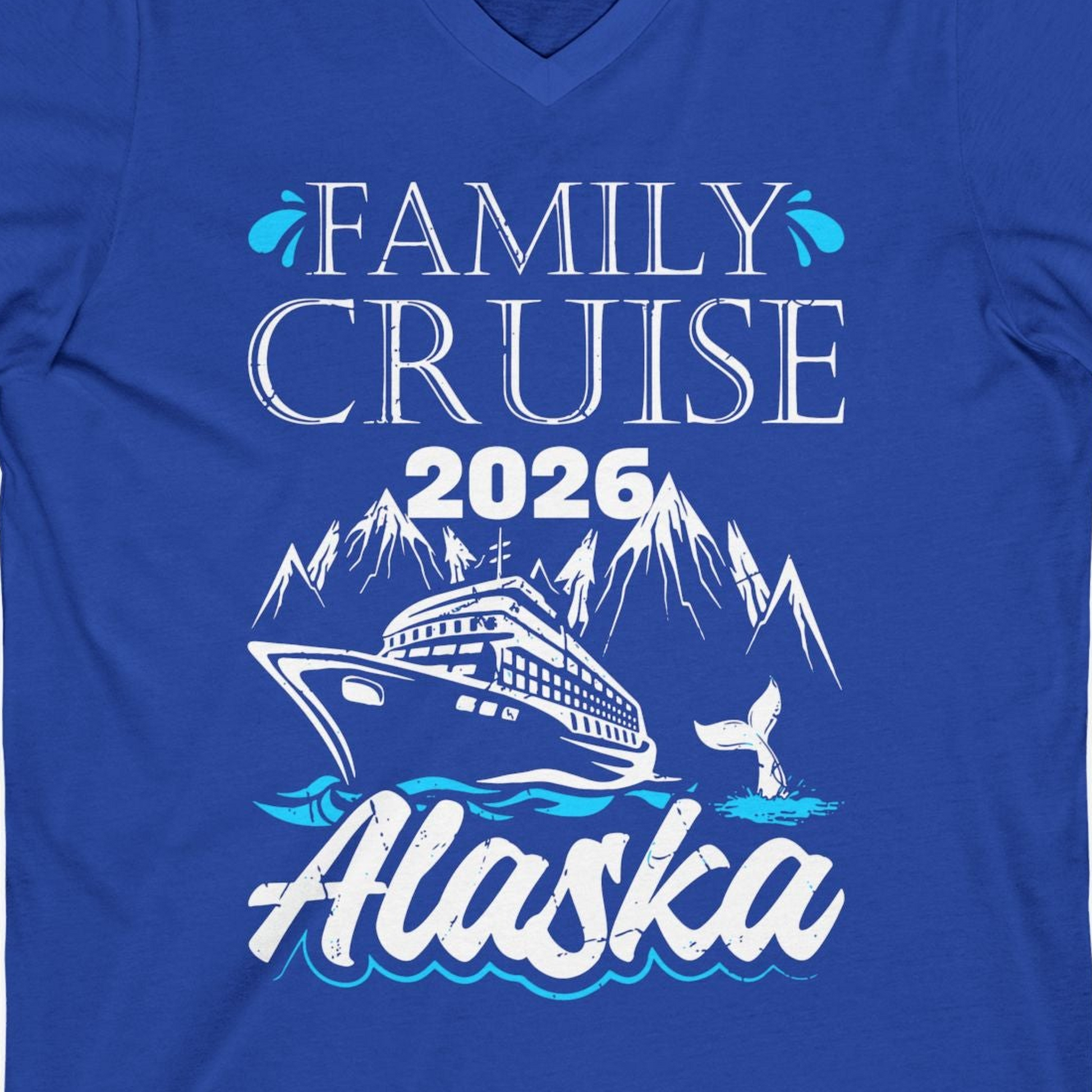 Alaska Family Cruise Shirt V-Neck Shirt – True Royal – Alaska Cruise Shirts Close Up