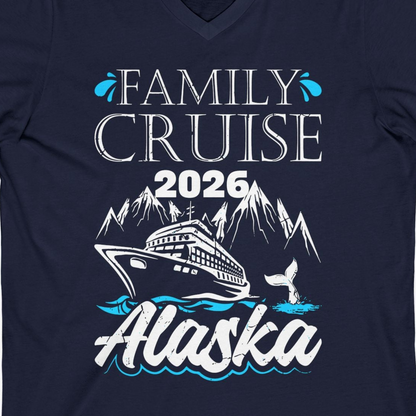 Alaska Family Cruise Shirt V-Neck Shirt – Navy – Alaska Cruise Shirts Close Up