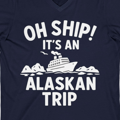 Oh Ship Alaskan Cruise Shirt V-Neck Shirt – Navy – Alaska Cruise Shirts Close Up