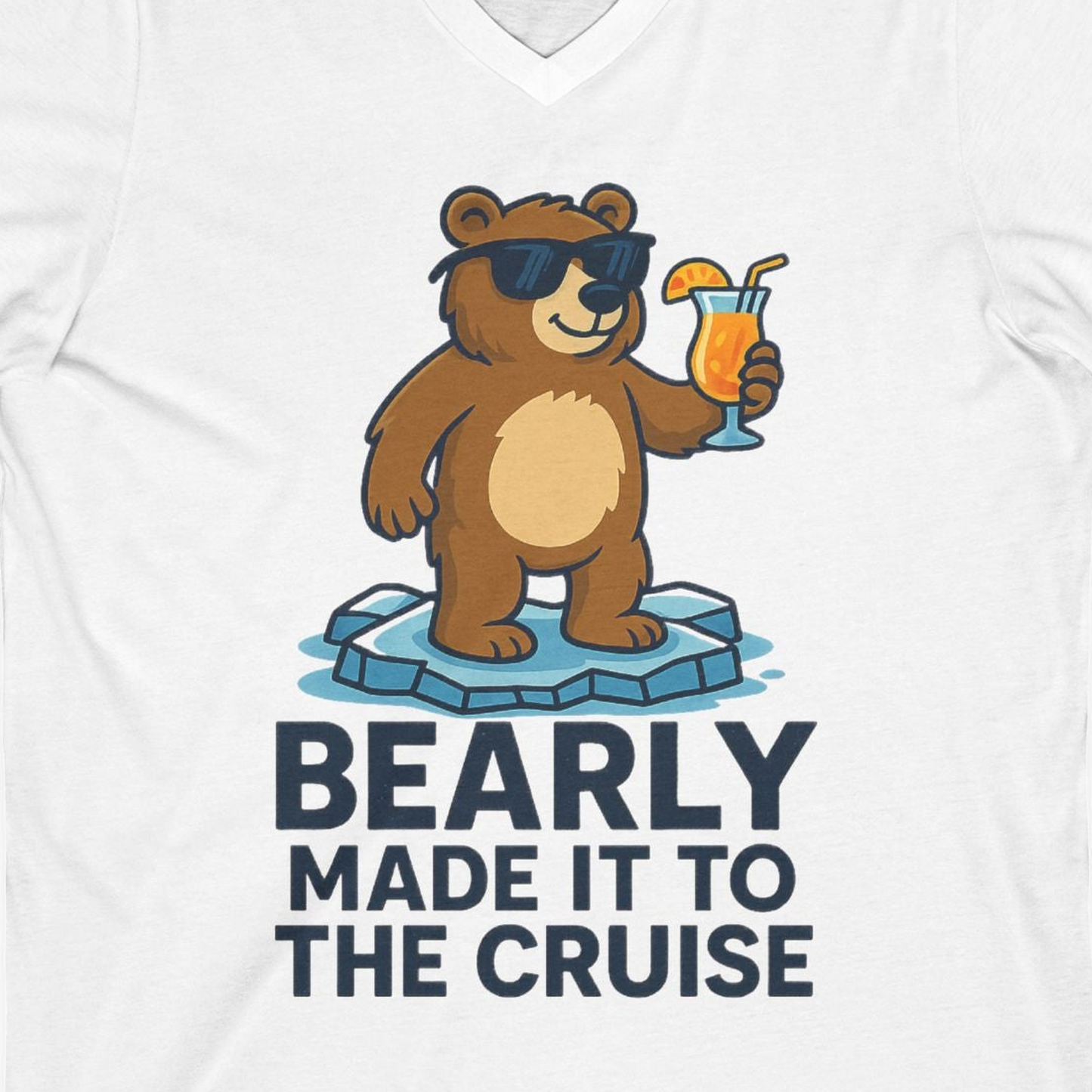 Bear Cruise Shirt V-Neck Shirt – White – Alaska Cruise Shirts Close Up