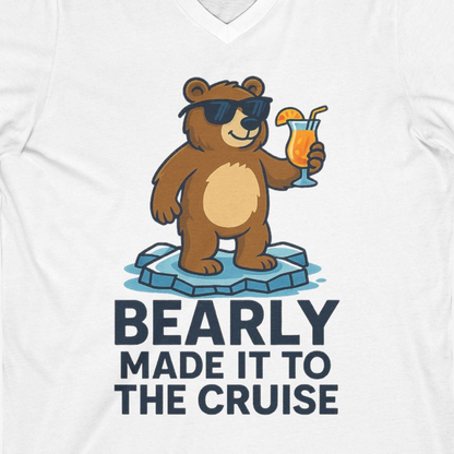 Bear Cruise Shirt V-Neck Shirt – White – Alaska Cruise Shirts Close Up