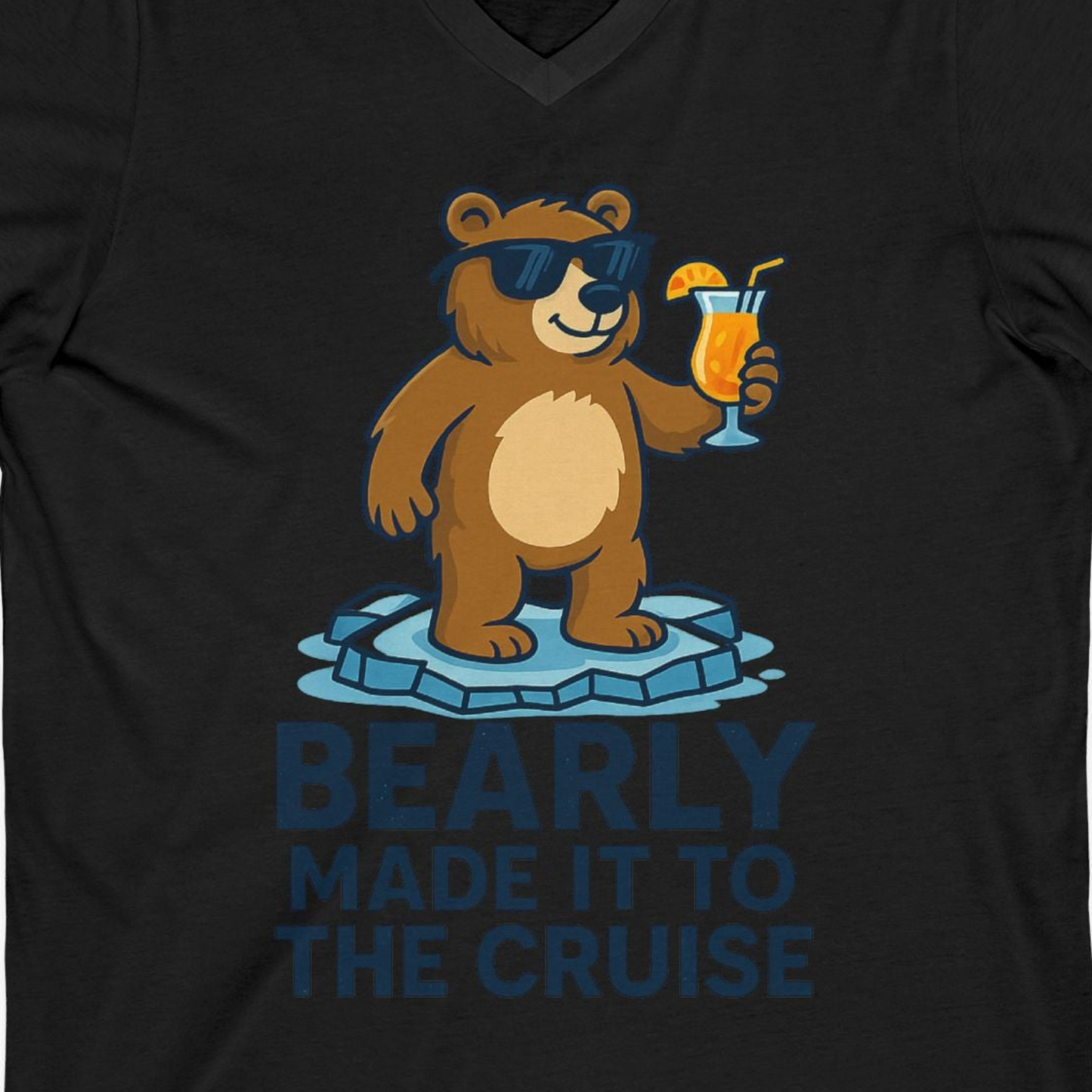 Bear Cruise Shirt V-Neck Shirt – Black – Alaska Cruise Shirts Close Up